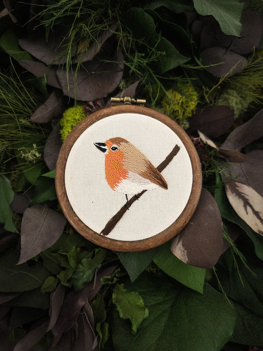 Broderie encadrée : Rouge-gorge